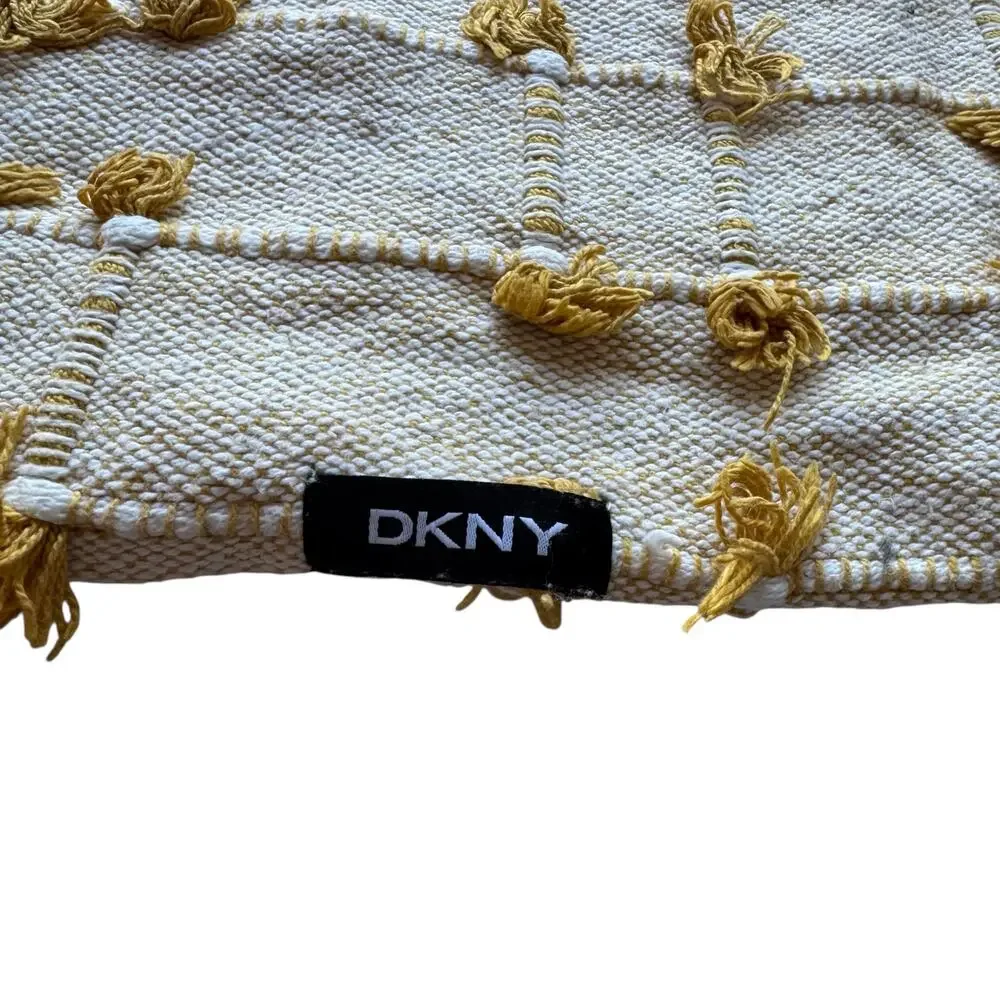DKNY Fringe Woven Turmeric Yellow Ivory Long Decorative Pillow Cover Cotton